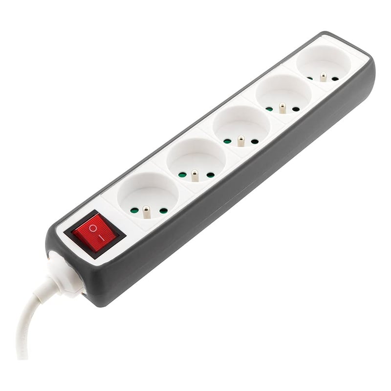 Rozvodka Zenitech, 5 zásuviek, 16 A, 2P+T, s vypínačom, nárazuvzdorný silikónový povrch, sivá, 1,5 m kábel, pre domáce a kancelárske použitie