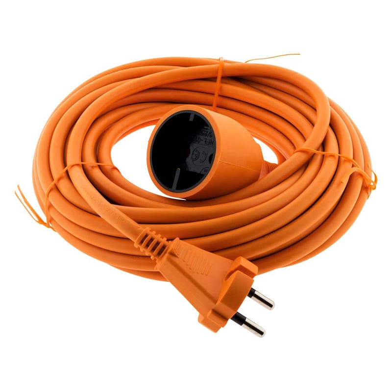 Predlžovací kábel Zenitech HO5VV-F 2x1,5mm² 16A bez uzemnenia – 10 m, oranžový – pre kosačku a gril, v súlade s normami NF a CE