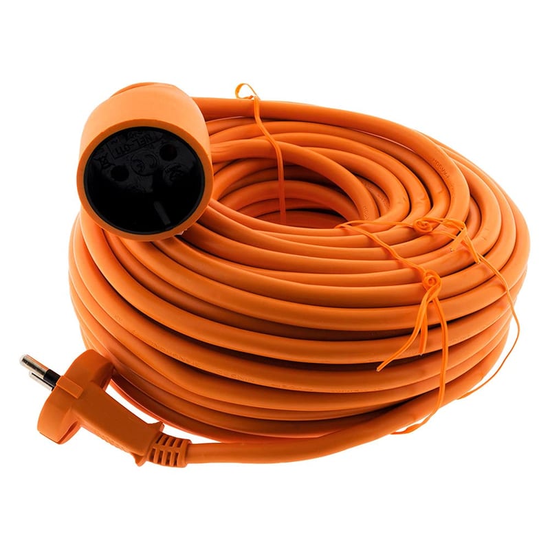 Predlžovací kábel Zenitech 16A H05VV-F 2x1,5mm² 3680W 230V 25m oranžový, vonkajší, odolný voči poveternostným vplyvom, na kosačku a gril, norma NF CE