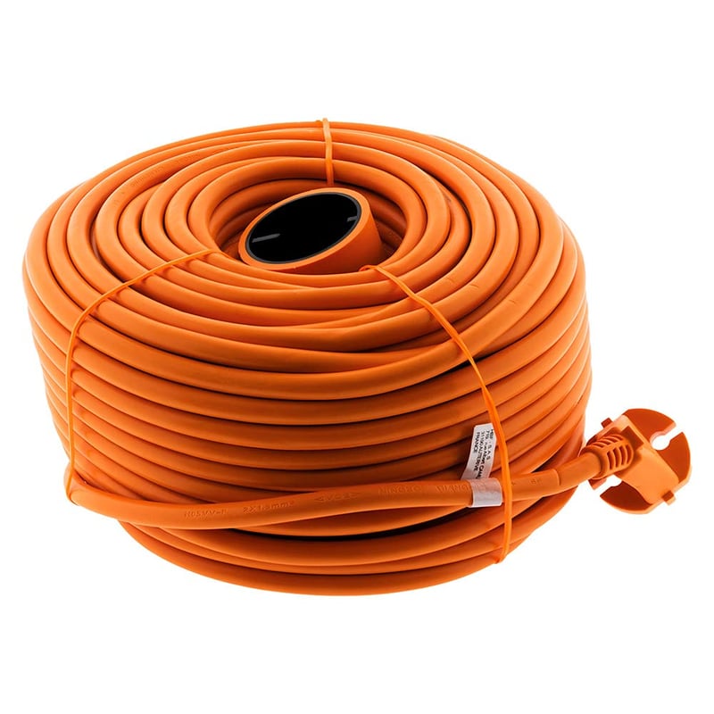 Prelungitor Zenitech 16A H05VV-F 2x1,5mm² 3680W 230V 50m Portocaliu pentru Exterior, Mașină de Tuns Iarba și Grătar, Standard NF CE