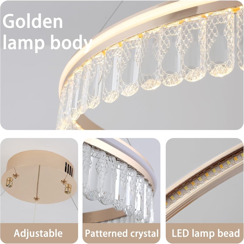 ZenithBeam Modern LED Kristály Függőlámpa 28W Dimmer Arany Étkezőasztal