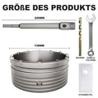 ZENIX 130 mm SDS Plus Fúrófej Adapter 220 mm Kőfúráshoz Betonhoz Márványhoz Porzsák Kulcs 2