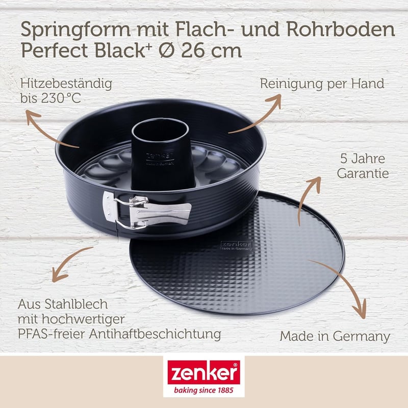 Zenker Springform tortaforma 26 cm, cserélhető aljak, fekete, antilengő bevonat