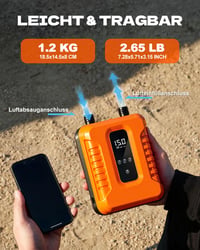 Nabíjateľná elektrická pumpa na paddleboard Zenmos s funkciou auto-stop, dvojstupňový kompresor, LED displej, oranžová, na kempovanie a cestovanie 6