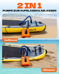 Nabíjateľná elektrická pumpa na paddleboard Zenmos s funkciou auto-stop, dvojstupňový kompresor, LED displej, oranžová, na kempovanie a cestovanie 4