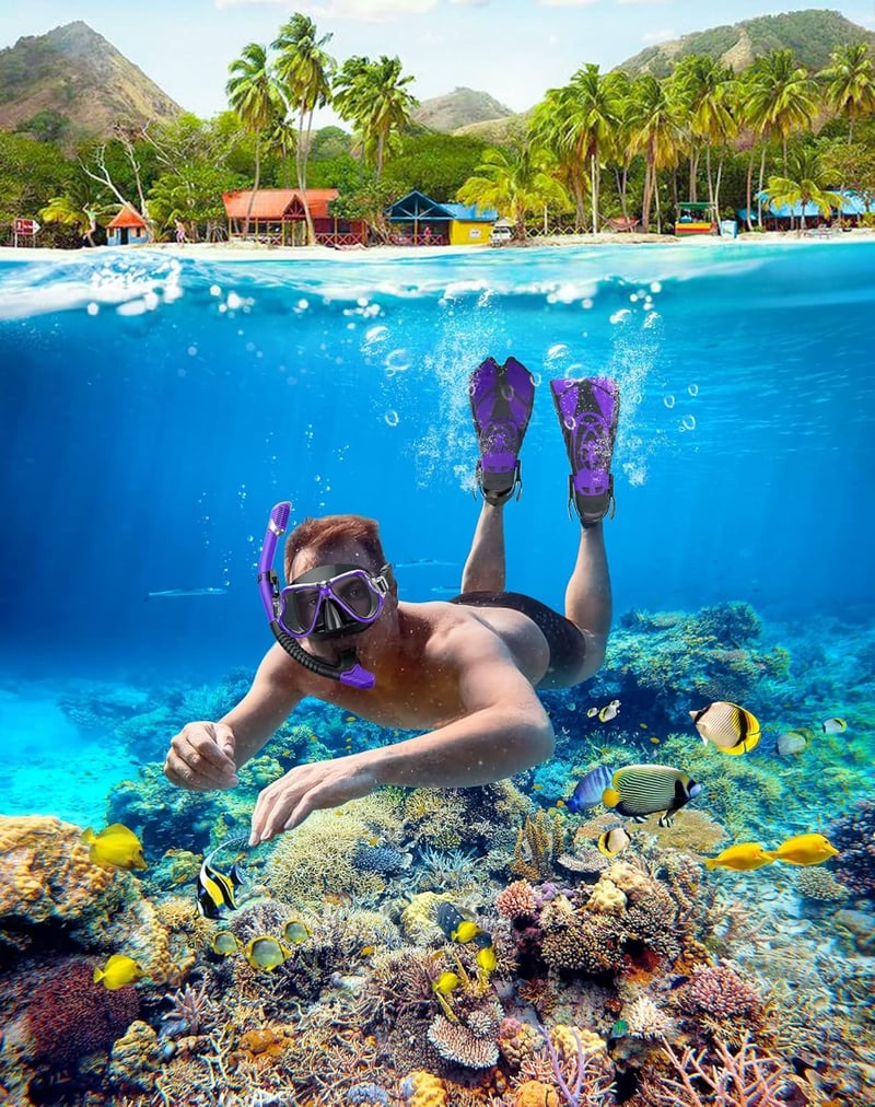 Zenoplige 3 az 1-ben snorkel szett felnőtteknek, páramentesítő maszk, száraz légzőcső és úszólapát