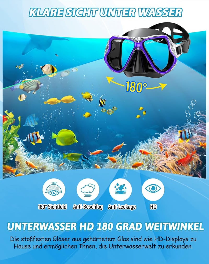 Zenoplige 3 az 1-ben snorkel szett felnőtteknek, páramentesítő maszk, száraz légzőcső és úszólapát