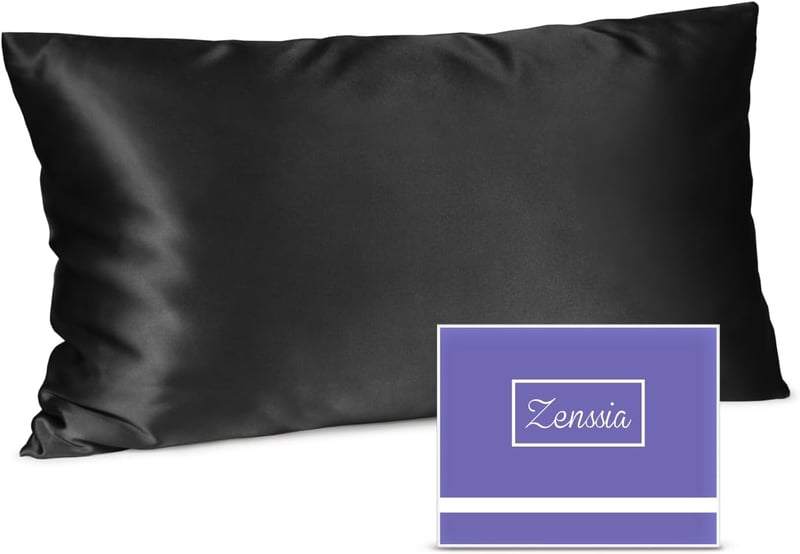 Zenssia 100% Selyem Párnahuzat 40x80cm Fekete Rejtett Cipzárral - 40 x 80 cm, Black