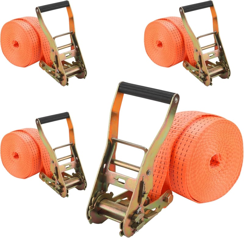 ZEONHEI Rögzítő Heveder Szett 4db - 8m x 50mm Sárga Racsnis Spanifer 2000kg Teherbírással Autóhoz, Teherautóhoz, Utánfutóhoz