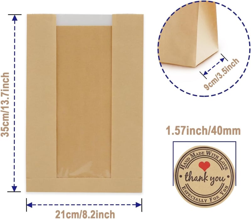 ZephyrHome 35 db barna papír kenyéres zacskó ablakkal, 31x21x10 cm