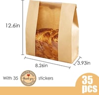ZephyrHome 35 db barna papír kenyéres zacskó ablakkal, 31x21x10 cm 2