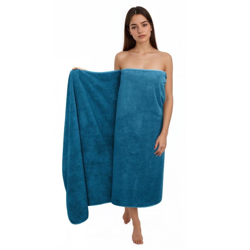 Prosop de baie XXL Zepphi Nagy 100x200 cm, din microfibră și bumbac, prosop moale și absorbant pentru saună, Dove Blue