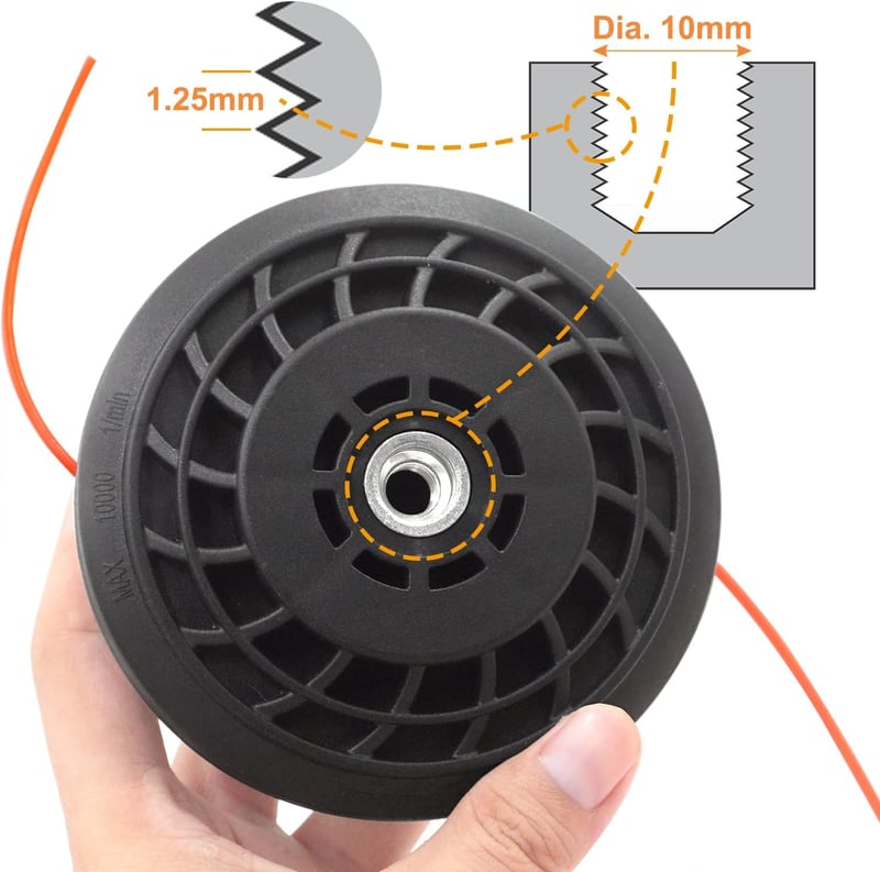 Zeqeey M10 x 1.25 mm Bal Menet Fűkasza Damil Tekercs 2.4 mm x 15 m