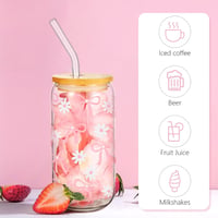 Zernblend üvegpohár 16oz tetővel és szívószállal, rózsaszín, esztétikus szett 4