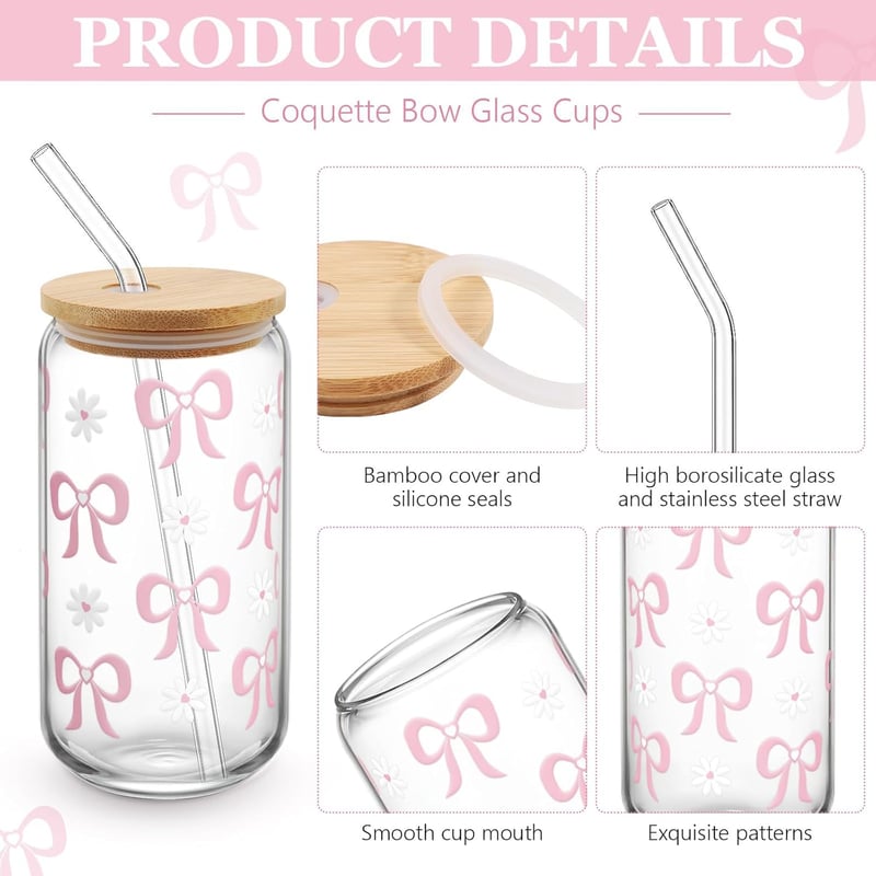 Zernblend üvegpohár 16oz tetővel és szívószállal, rózsaszín, esztétikus szett