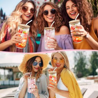Zernblend üvegpohár 16oz tetővel és szívószállal, rózsaszín, esztétikus szett 5
