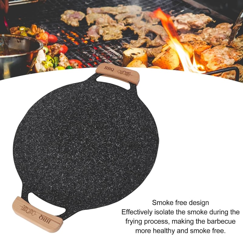 Zerodis BBQ Grillpan Kerek Griddle Tapadásmentes Vas Kemping 50cm