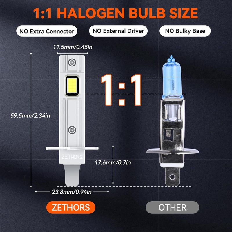 Zethors H1 LED fényszóró izzó 16000LM 60W autó fényszórócsere szett 2db