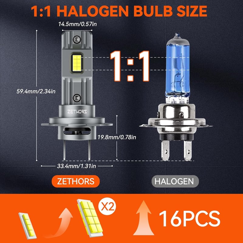Zethors H7 LED fényszóró izzó 100W 22000LM 6000K xenon fehér 2db