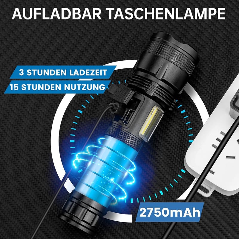 ZEUSFIRE LED Újratölthető Lámpa 2db 100000 Lumen Vízálló Taktikai Zseblámpa