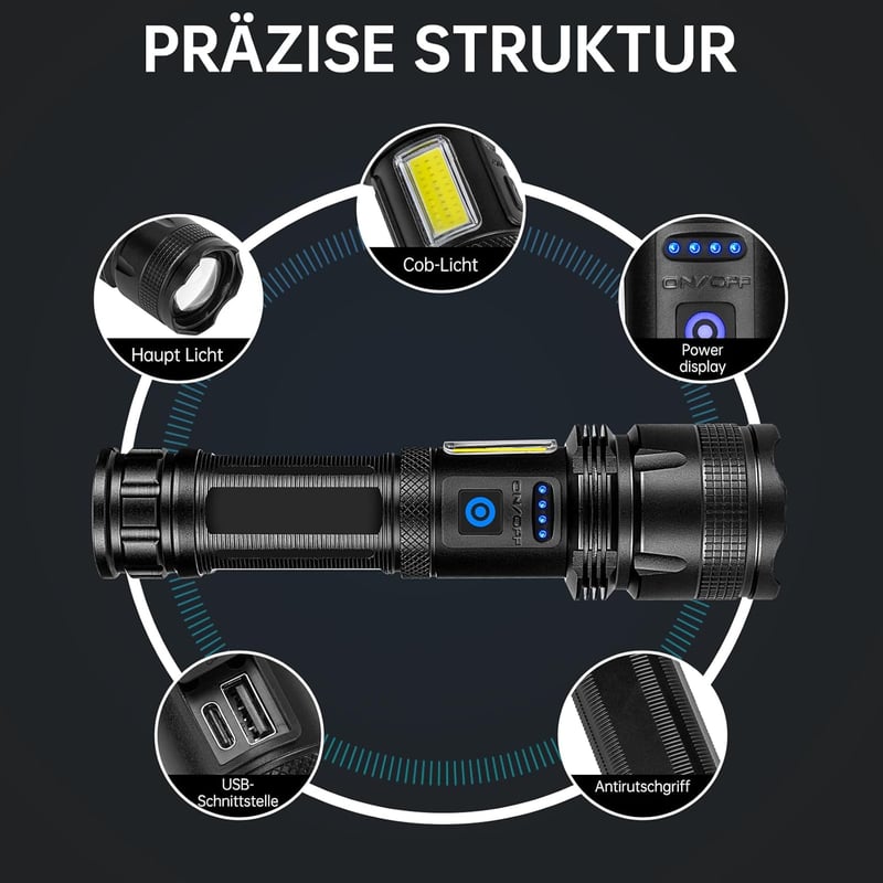 ZEUSFIRE LED Újratölthető Lámpa 2db 100000 Lumen Vízálló Taktikai Zseblámpa
