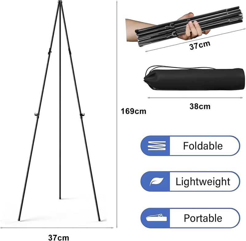 ZEXUPORIUM 160 cm-es Festőállvány Tripod Eszel Fekete Esküvői Plakát Vászon Állvány