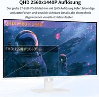 ZFTVNIE 27 hüvelykes érintőképernyős 2K játék monitor IPS 10 pontos érintéssel 100Hz QHD 2560x1440 HDMI VGA USB-C beépített hangszóró fehér 4