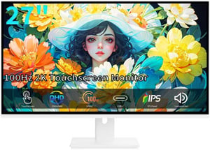 ZFTVNIE 27 hüvelykes érintőképernyős 2K játék monitor IPS 10 pontos érintéssel 100Hz QHD 2560x1440 HDMI VGA USB-C beépített hangszóró fehér