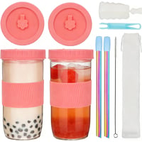 Pahar pentru Bubble Tea ZgoEC cu pai și capac, 710 ml (24 oz), set de 2 bucăți, set pahare pentru băuturi 1