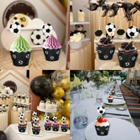 Futbalová dekorácia na muffiny ZHIQIN – 36 ks zapichovačov a košíčkov na cupcakes na detskú narodeninovú oslavu, baby shower a zdobenie tort, čierno-biele 6