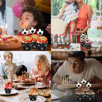 Futbalová dekorácia na muffiny ZHIQIN – 36 ks zapichovačov a košíčkov na cupcakes na detskú narodeninovú oslavu, baby shower a zdobenie tort, čierno-biele 5