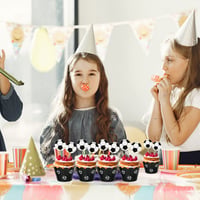 Futbalová dekorácia na muffiny ZHIQIN – 36 ks zapichovačov a košíčkov na cupcakes na detskú narodeninovú oslavu, baby shower a zdobenie tort, čierno-biele 7