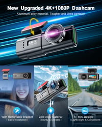 zhiroad Autós Menetrögzítő Kamera 4K Elöl Hátul, WiFi Dash Cam Parkolás Figyelő, 64GB SD Kártya, Éjjellátó, 170°+140° Látószög 5