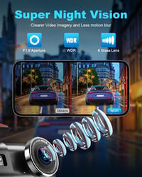 zhiroad Autós Menetrögzítő Kamera 4K Elöl Hátul, WiFi Dash Cam Parkolás Figyelő, 64GB SD Kártya, Éjjellátó, 170°+140° Látószög 4