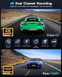 zhiroad Autós Menetrögzítő Kamera 4K Elöl Hátul, WiFi Dash Cam Parkolás Figyelő, 64GB SD Kártya, Éjjellátó, 170°+140° Látószög 2
