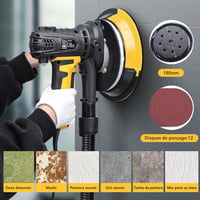 Șlefuitor pentru gips-carton ZHJAN 900W, telescopic, cu mâner LED, 5 trepte de viteză 1400-2700 rpm, pentru șlefuire dură și fină, include 12 discuri abrazive și sac de colectare a prafului 2