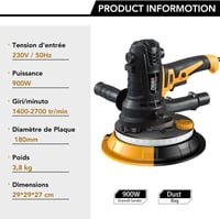 Șlefuitor pentru gips-carton ZHJAN 900W, telescopic, cu mâner LED, 5 trepte de viteză 1400-2700 rpm, pentru șlefuire dură și fină, include 12 discuri abrazive și sac de colectare a prafului 7