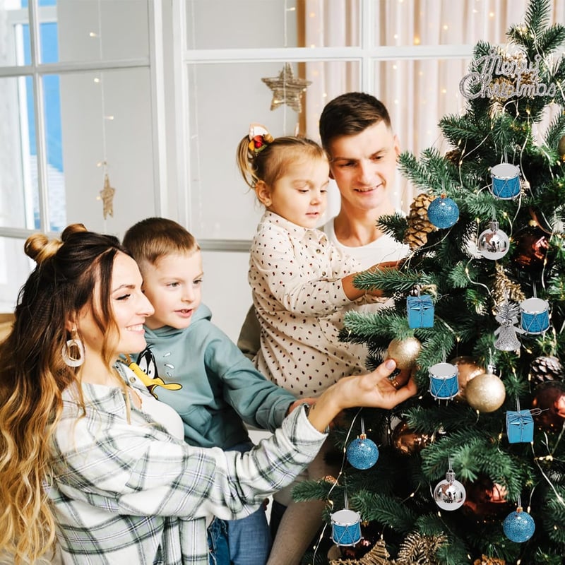 ZHMKYD13 Karácsonyi Gömbdísz Szett - 32 db Kék-Ezüst Matt és Fényes Mini Műanyag Gömb - Törhetetlen Karácsonyfa Dekoráció 80-155 mm
