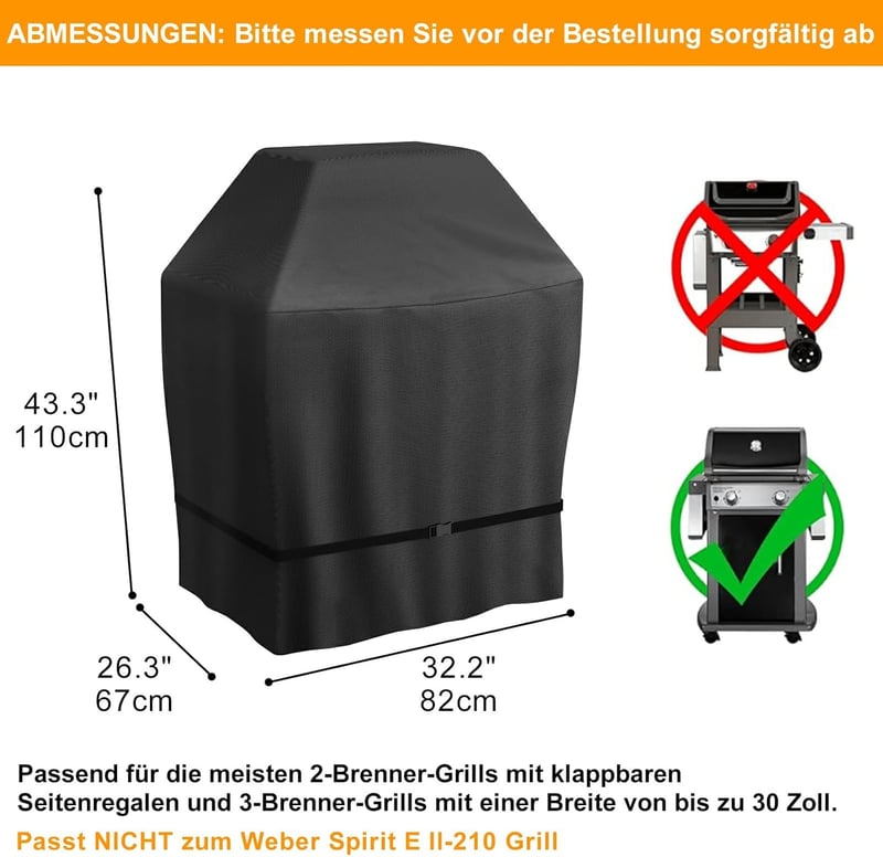 ZHSX Időjárásálló Grillhuzat 82x67x110 cm Weber Spirit E-210 Grillhez, Vízálló BBQ Takaró Állítható Pántokkal 2 Égős Char-Broil, Brinkmann, 