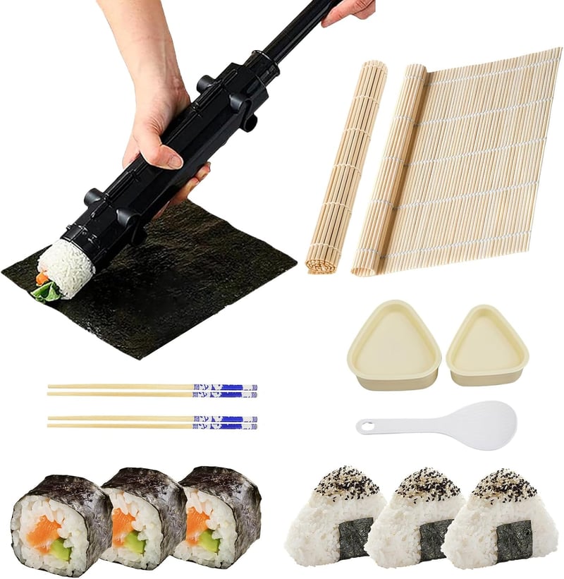 ZHTLTHZ Sushi Készítő Szett Bazooka Tekerővel Bambusz Szőnyeggel és Formákkal