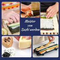 ZHTLTHZ Sushi Készítő Szett Bazooka Tekerővel Bambusz Szőnyeggel és Formákkal 7