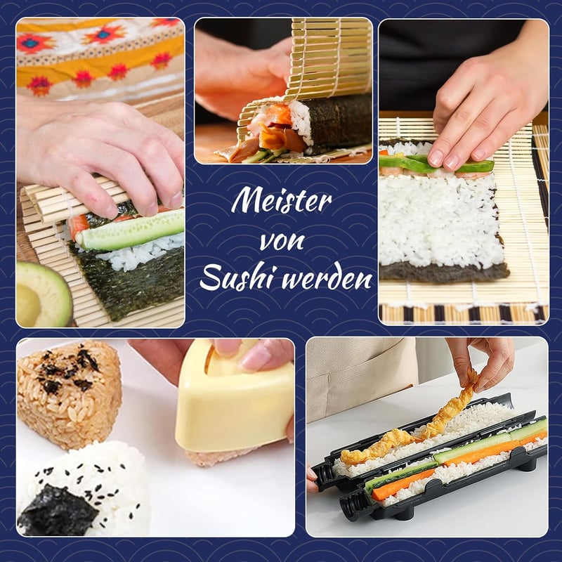 ZHTLTHZ Sushi Készítő Szett Bazooka Tekerővel Bambusz Szőnyeggel és Formákkal