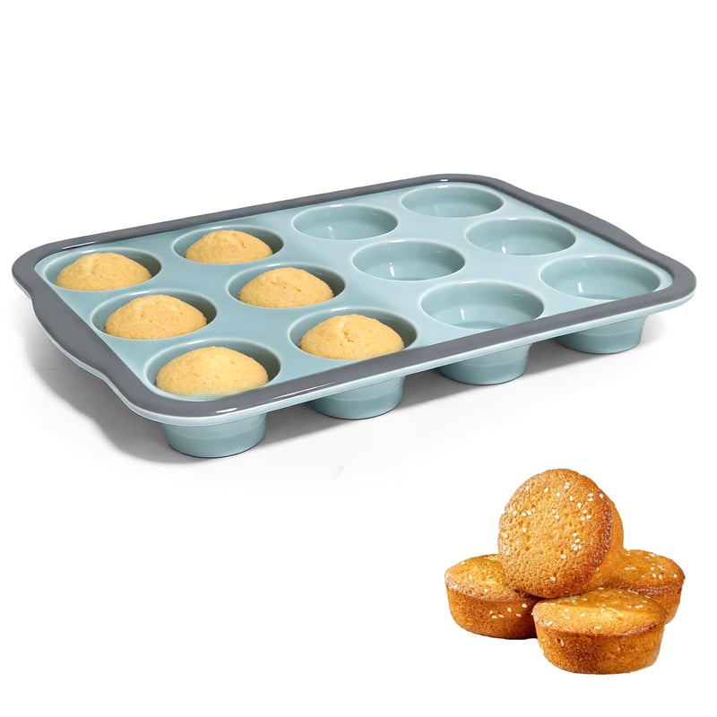 ZHUDALA Silikónová forma na 12 muffinov s kovovým rámom – nepriľnavá, bez BPA, na pečenie cupcakov, brownies a pudingov, bielo-čierna, 12 ks