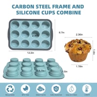 ZHUDALA Silikónová forma na 12 muffinov s kovovým rámom – nepriľnavá, bez BPA, na pečenie cupcakov, brownies a pudingov, bielo-čierna, 12 ks 2