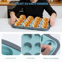ZHUDALA Silikónová forma na 12 muffinov s kovovým rámom – nepriľnavá, bez BPA, na pečenie cupcakov, brownies a pudingov, bielo-čierna, 12 ks 3