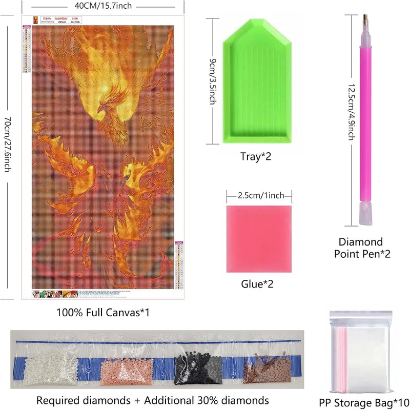 ZHUMUTO XXL Gyémánt Festmény Főnix Mintával - 40x70 cm 5D Kreatív Készlet Felnőtteknek, Teljes Kellékekkel, Nappali Dekorációhoz