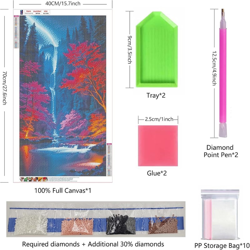 ZHUMUTO XXL Gyémántfestmény Készlet Felnőtteknek - 40 x 70 cm Vízesés Mintával, 5D Gyémánt Kép Teljes Kellékekkel, Nappali Dekoráció