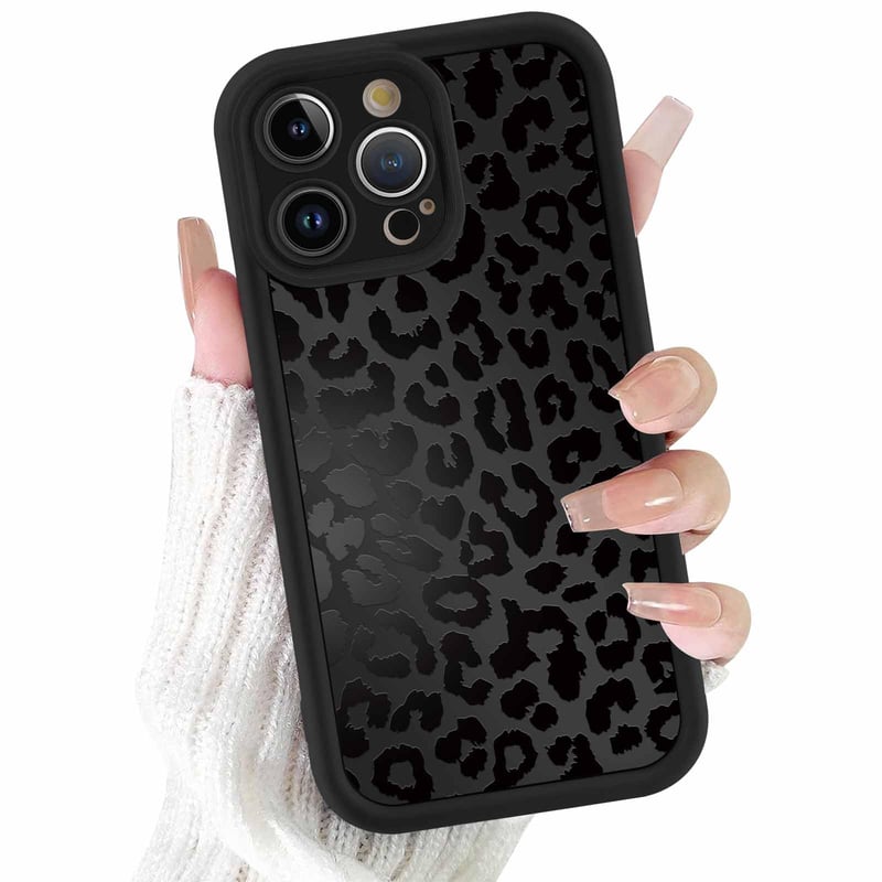 ZhuoFan puzdro pre iPhone 14 Pro Max 6,7" – čierne matné s leopardím vzorom, ultratenký silikónový TPU ochranný kryt odolný voči nárazom a poškriabaniu, 05