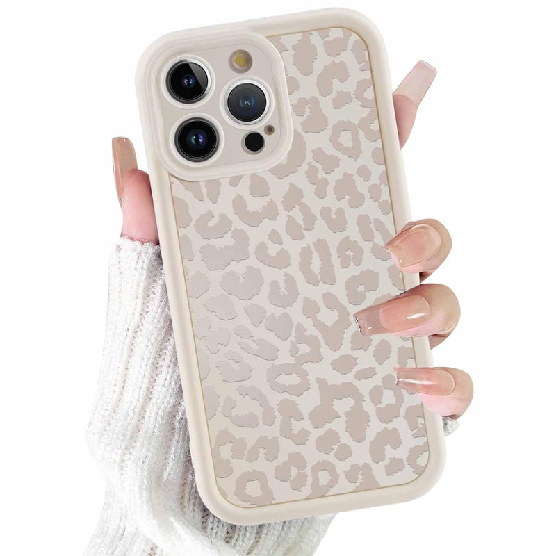 ZhuoFan kryt na iPhone 15 Pro Max s leopardím vzorom, matný biely silikónový TPU