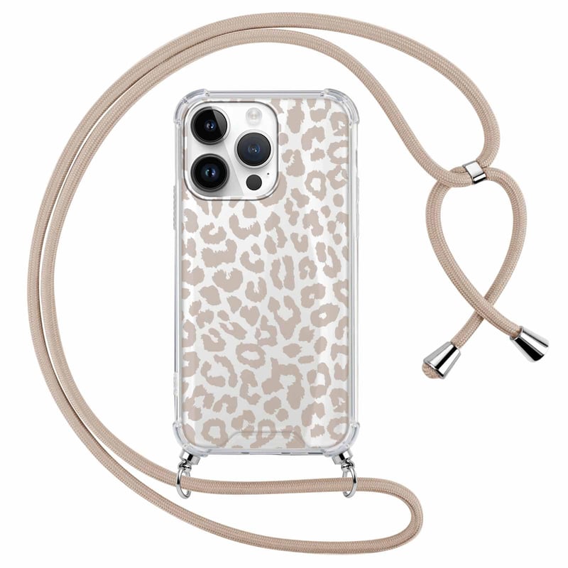 ZhuoFan kryt na iPhone 15 Pro Max s remienkom na krk – priehľadný s leopardím vzorom